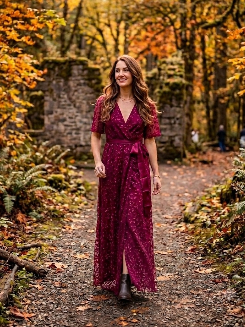Baltic Born Burgundy Floral Wrap Maxi Dress